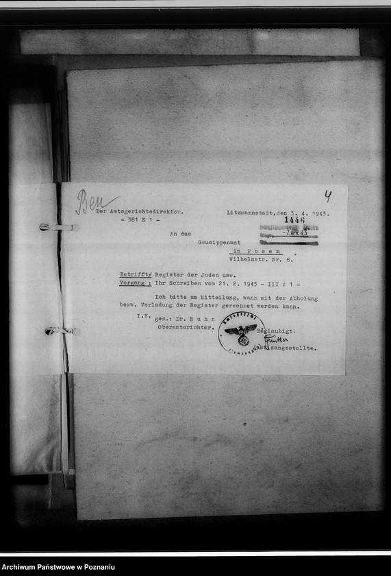 Obraz 8 z jednostki "Register der Juden, Dissidenten und Kirchenbuchduplikate, Pfarrarchive und Kirchenbücher [dotyczy terenu województwa łódzkiego]"