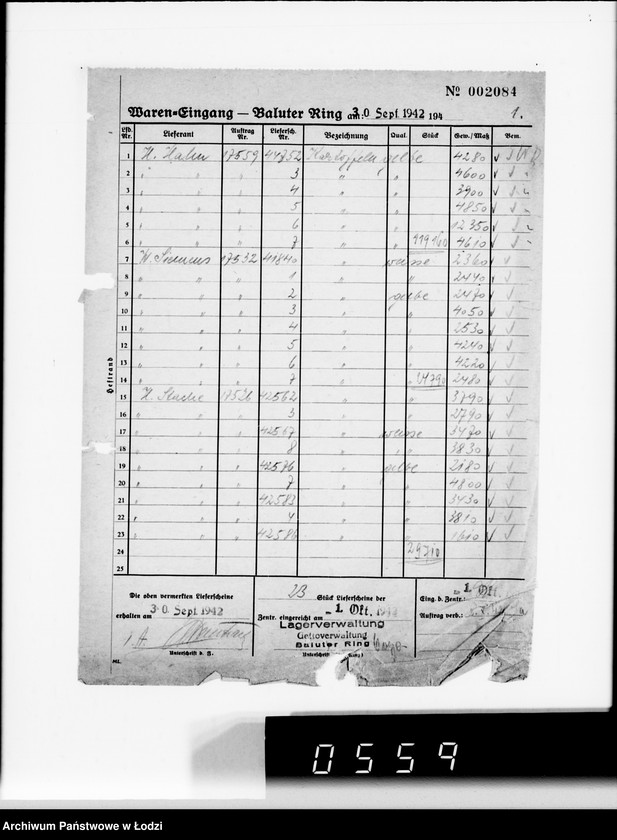 Obraz 5 z jednostki "[Dzienne zestawienia produktów żywnościowych i innych dostarczanych do składów Getta na Bałuckim Rynku]"