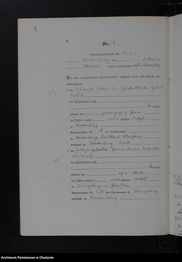 image.from.unit.number "Heirats-Haupt-Register Tom I, Nr 1 - 16"