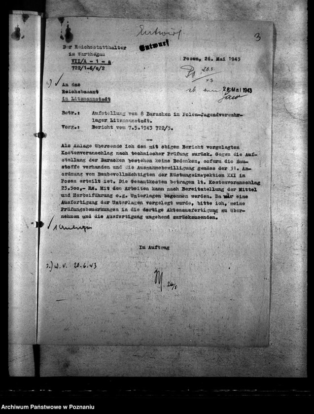 Obraz 7 z jednostki "Aufstellung von Baracken im Polenjugendverwahrlager Litzmannstadt (Łódź)"