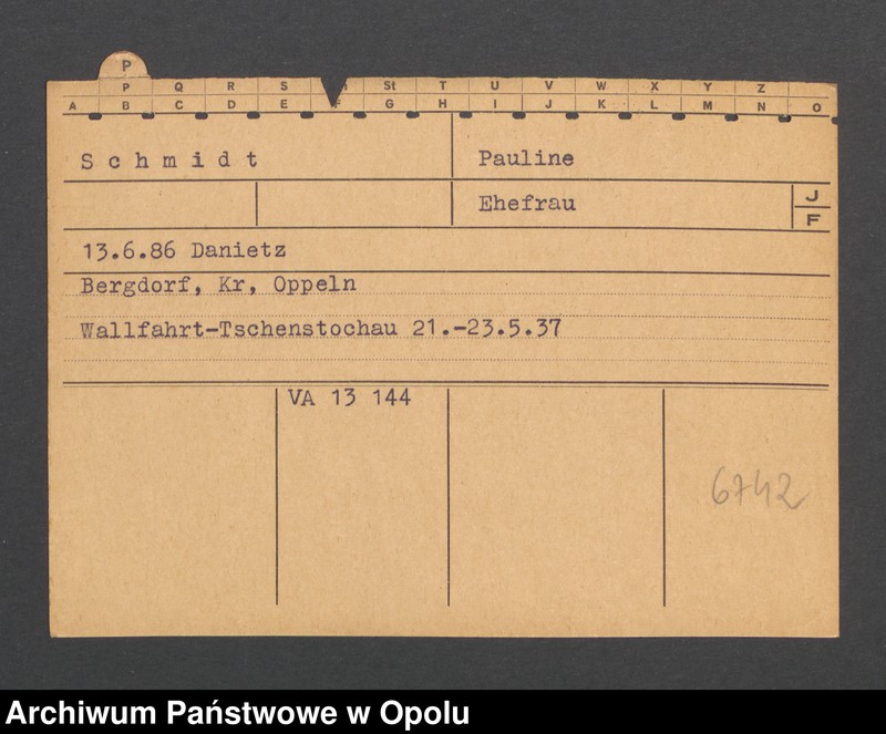 Obraz 3 z jednostki "[Schmidt Pauline, ur. 13.6.1886 Danietz]"