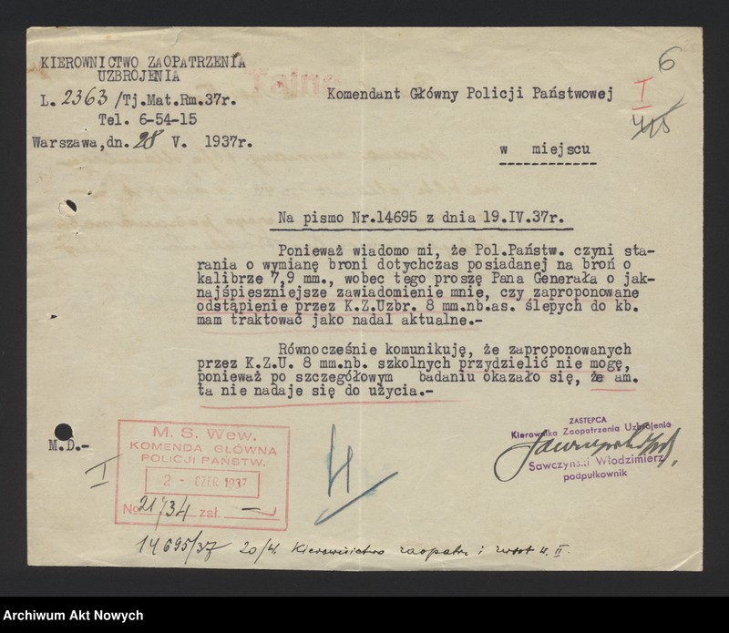 image.from.unit.number "Ewidencja broni i amunicji w jednostkach Policji Państwowej. Wykazy, korespondencja"