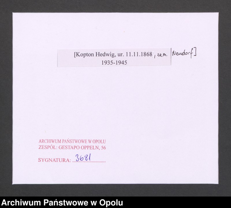 Obraz 2 z jednostki "[Kopton Hedwig, ur. 11.11.1868, zam. Neudorf]"