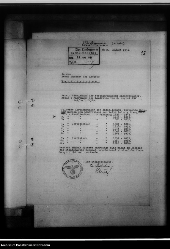 Obraz 20 z jednostki "Einziehungsprotokolle [ksiąg kościelnych] Kreis Warthbrücken [powiat kolski]"