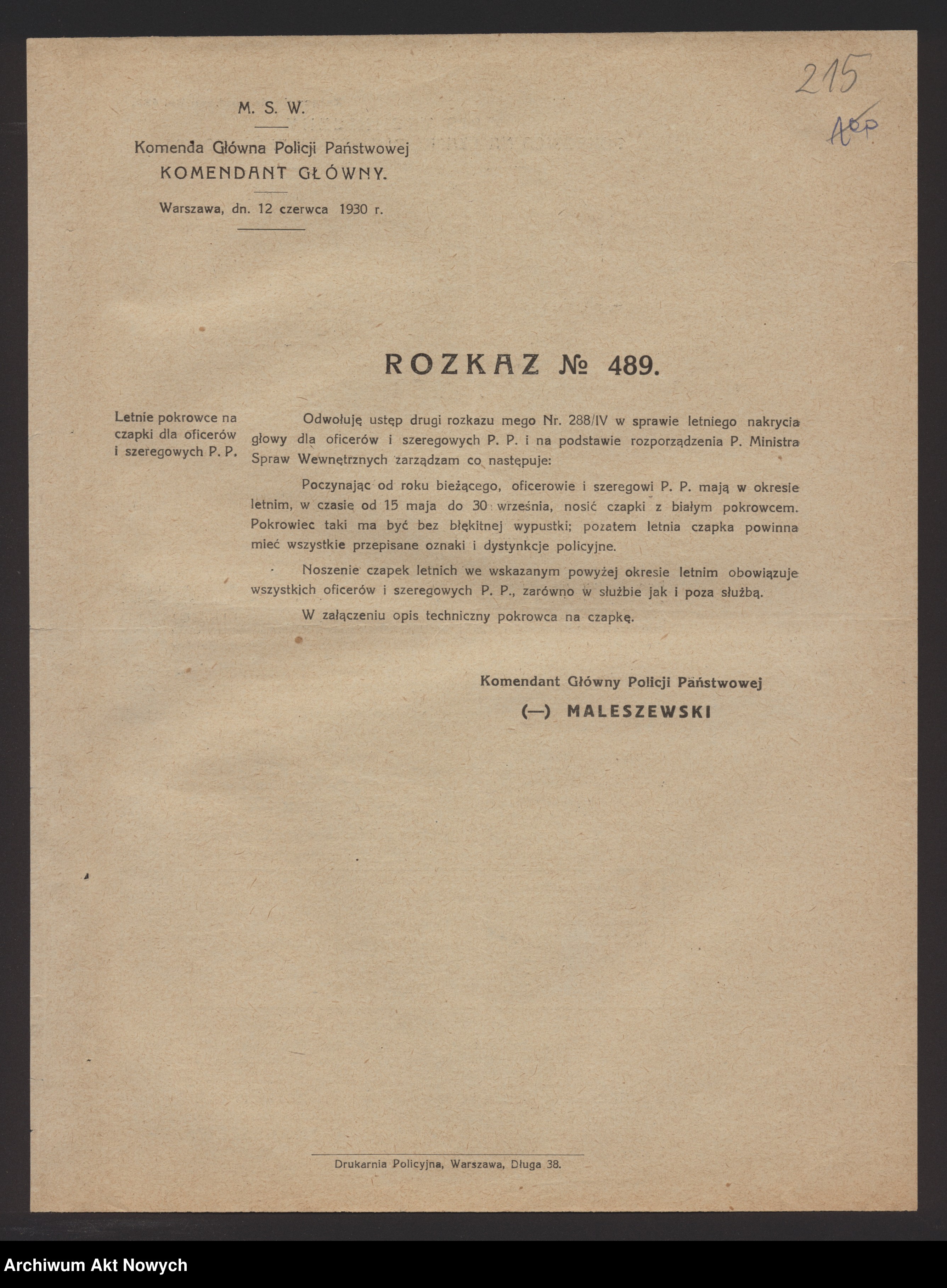 Skan z jednostki: Rozkazy Komendanta Głównego Policji Państwowej, nr 422-423, 425-433, 435-516, 521, 543, 552, 616, 627, 630, 633, 635-636, 740, 756, 759.