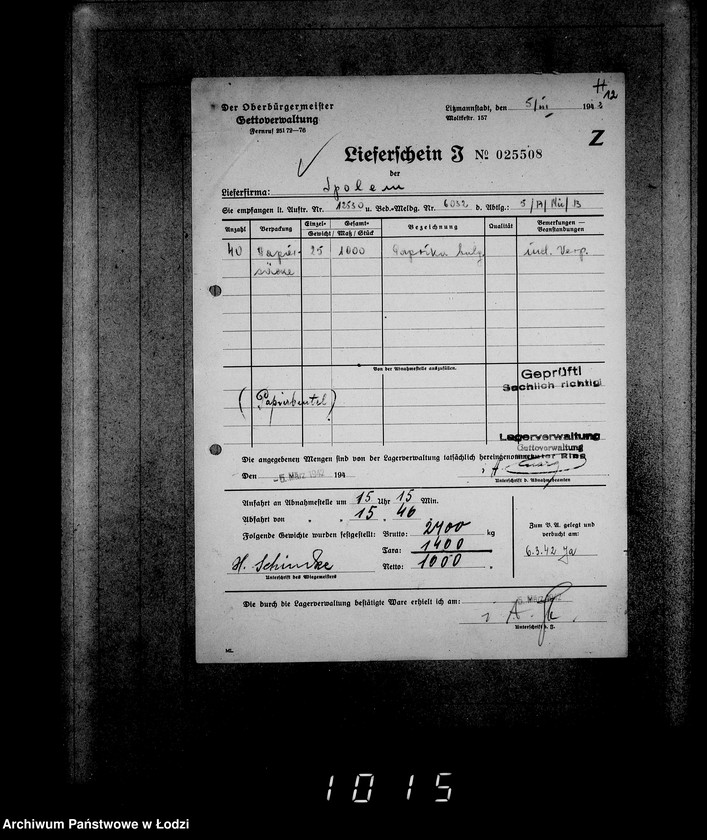 Obraz 16 z jednostki "Aufträge [Lieferscheinen und Rechnungen] 12481-12530 Lebensmitteleinkauf 5/Mü [Dostawa artykułów pierwszej potrzeby do Getta]."