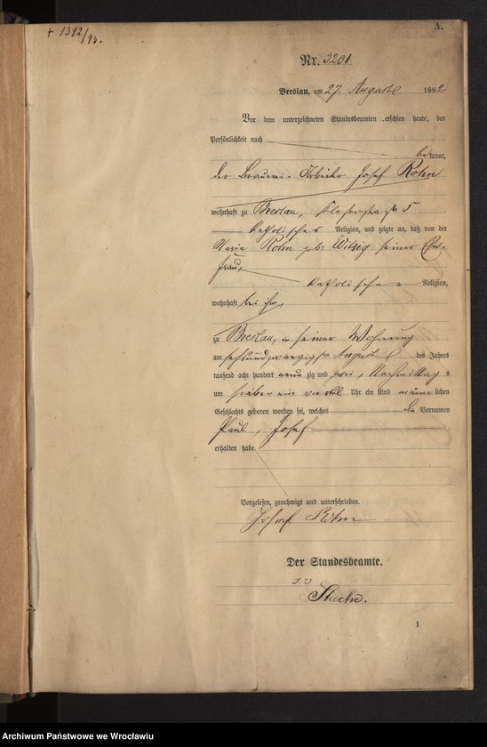 image.from.unit.number "Geburts-Haupt-Register Breslau II 1892 Band 9"