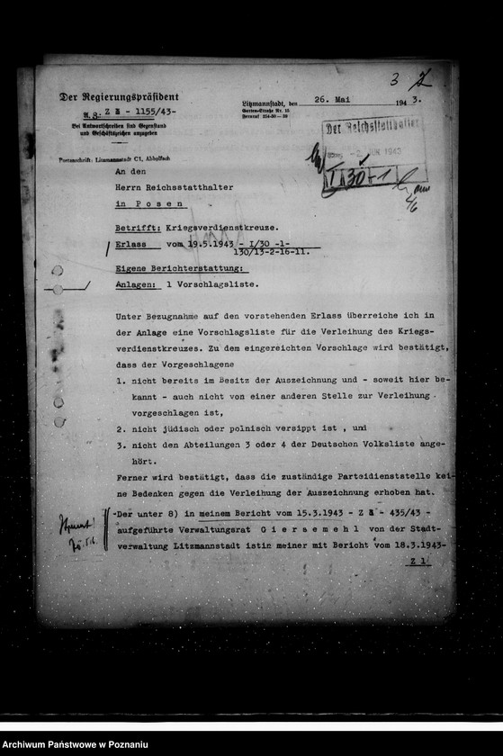 Obraz 7 z jednostki "Podania o odznaczenia dla urzędników z terenu działalności rejencji łódzkiej"