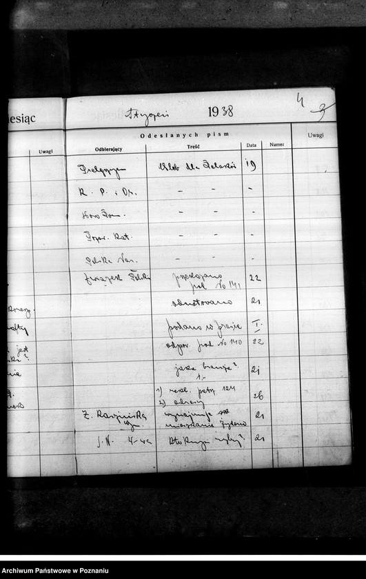 Obraz 8 z jednostki "Rejestr nadchodzących i wysyłanych pism przez Stronnictwo Narodowe i Obóz Wszechpolski"