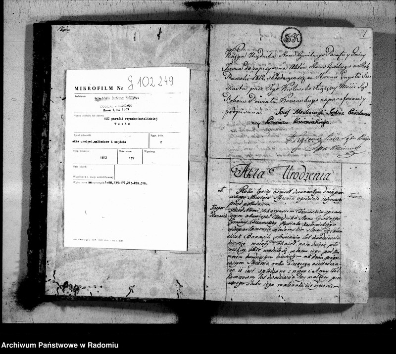 image.from.unit.number "Księga urzędnika stanu cywilnego gminy Tczowskiey do zapisania wszelkich aktów rok 1812"