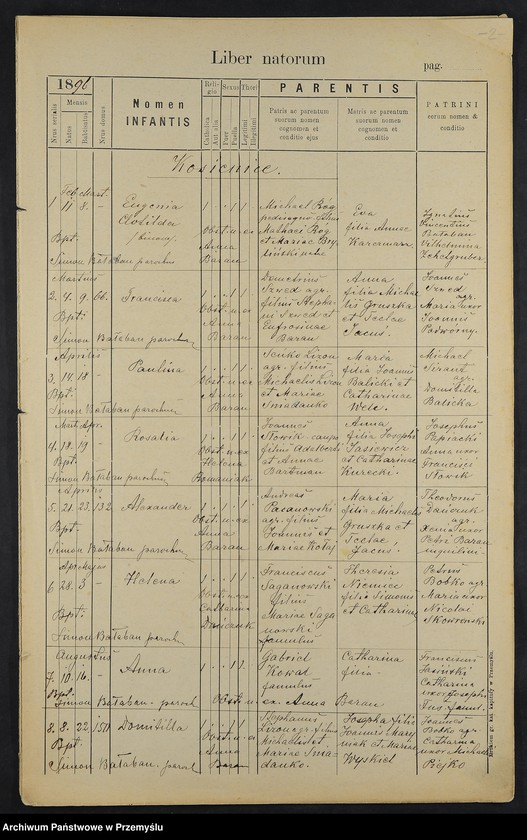 image.from.unit.number "Extractus e libris metricalibus natorum et baptisatorum copulatorum a mortuorum Diocesis Premisliensis decanatus Pruchnicensis parochiae Kosienicensis ex Anno Domini 1896"