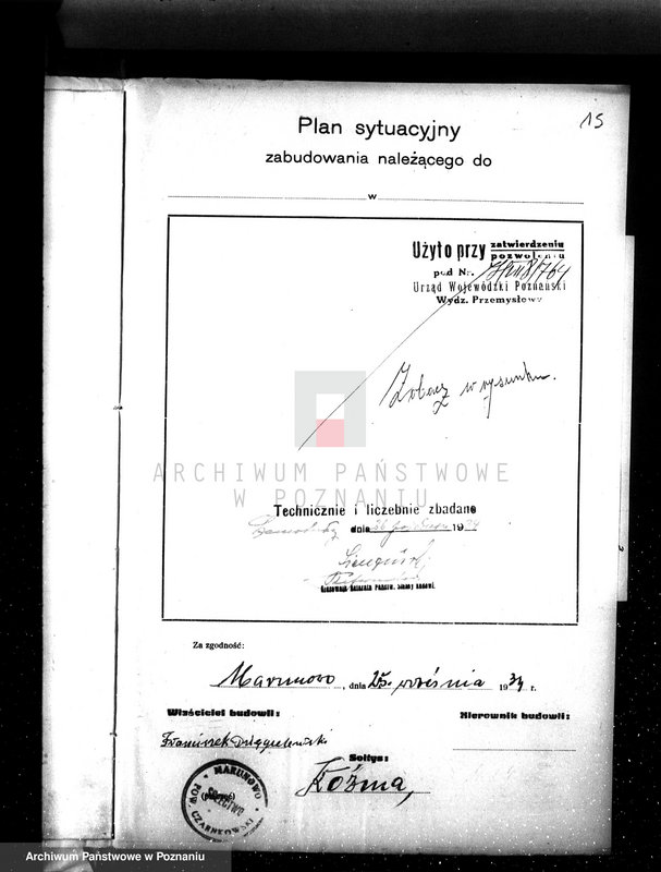 Obraz 20 z jednostki "Zatwierdzenie zakładu przemysłowo /rzeźni/ Far. Dzięgielewski w Marunowie pow. czarnkowski"