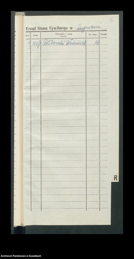 image.from.unit.number "Zgon Urząd Stanu Cywilnego w Augustowie Skorowidz Alfabetyczny rok 1927"