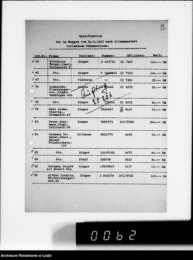 Obraz 16 z jednostki "Nähmaschinen. [Korespondencja w sprawie zakupu, transport i rachunki]"