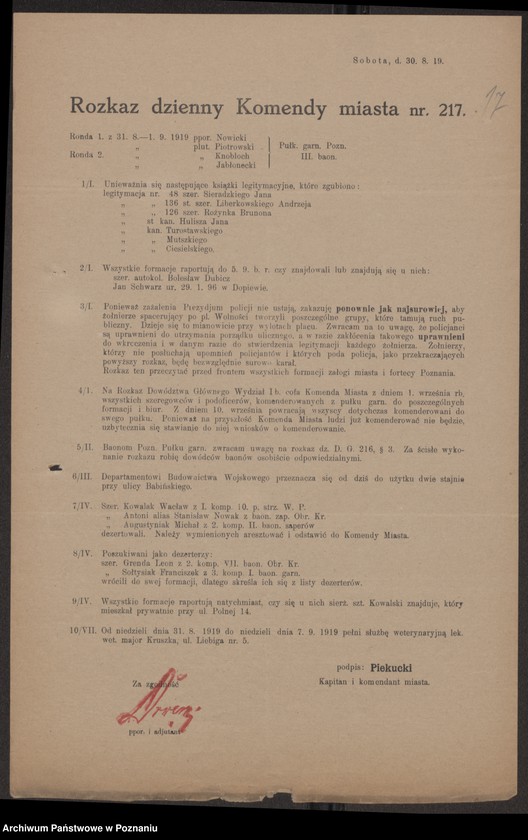 Obraz 19 z jednostki "/Rozkazy Komendy Miasta Poznania/, nr 201-339."