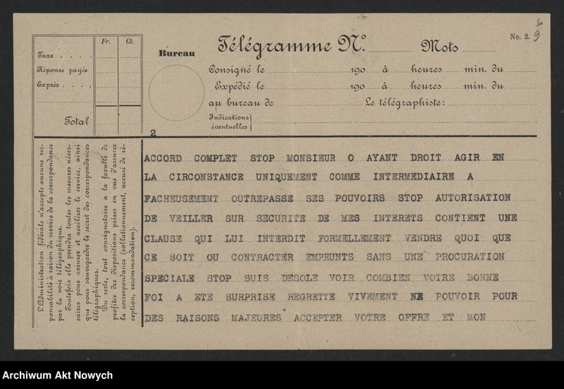 image.from.unit.number "Korfanty Wojciech; Załączniki: a) telegram I. J. Padewskiego do W. Witosa; b) zaproszenie, dotyczy "Rzeczypospolitej"; L.23 (odpowiedzi - rękopisy, maszynopisy)"