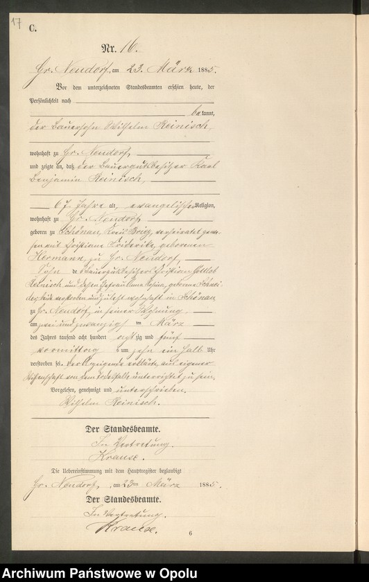 image.from.unit.number "Sterbe-Neben-Register Standes-Amt Gr.[oss] Neudorf 1885"