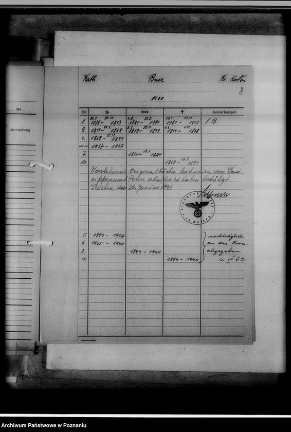 image.from.unit.number "Bücherverzeichnis, Kreissippenamt Kosten [Kościan]"