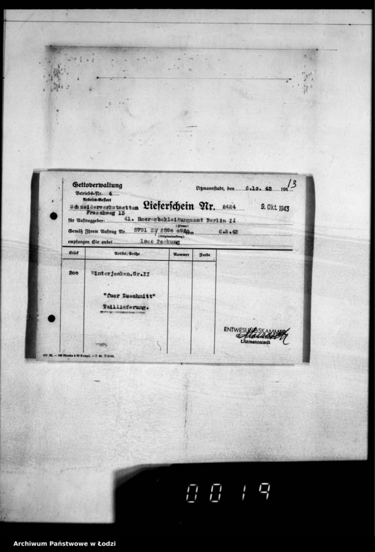 Obraz 17 z jednostki "[Dowody dostawy umundurowania dla] Heeresbekleidungsamt Berlin II"