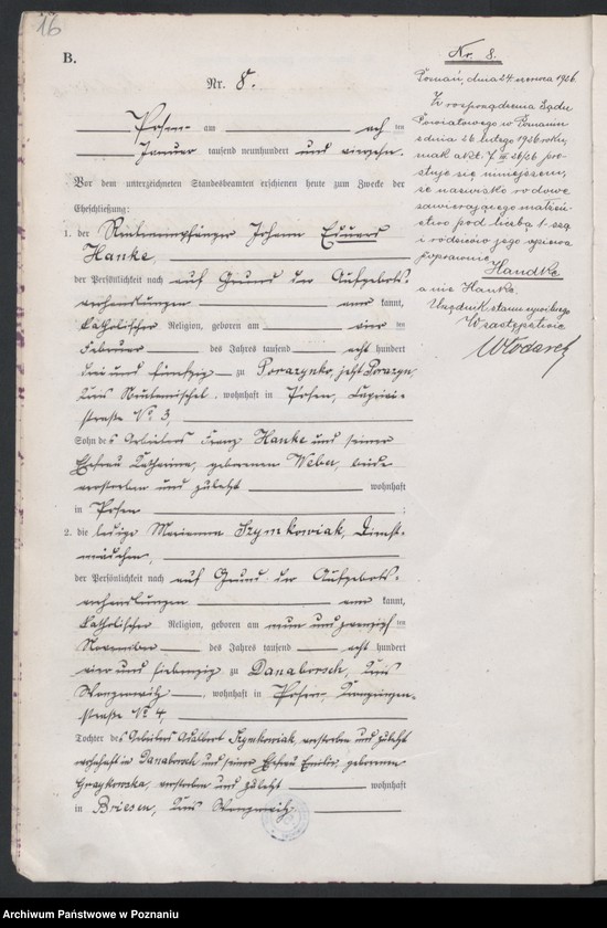 Obraz 17 z jednostki "Księga miejscowa małżeństw tom I [Rejestr główny małżeństw]"