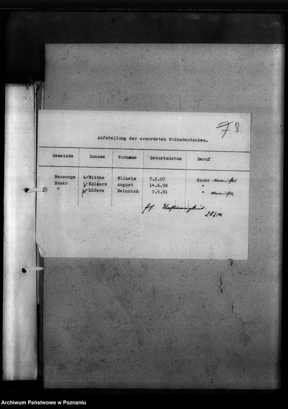 Obraz 12 z jednostki "Kreis Scharnikau (Czarnków). Wykazy miejscowych Niemców, którzy zginęli w 1939 roku - korespondencja"