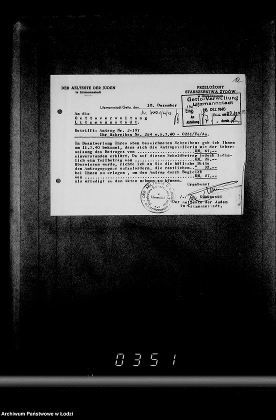 Obraz 16 z jednostki "J.196-210 [Wnioski Żydów w Getcie o zwrot długów za wzięty na kredyt towar przez kupujących]"