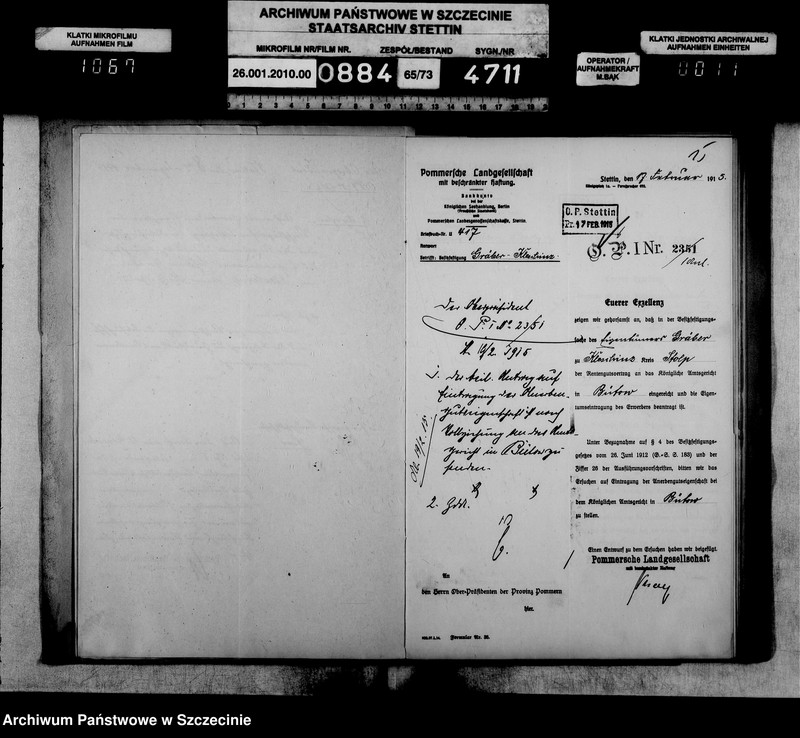 image.from.unit.number "Besitzfestigung des Grundstücks des Landwirts Erwin Müller in Kleschinz Kreis Stolp"