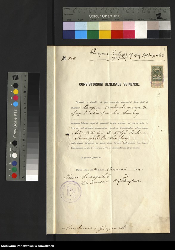 image.from.unit.number "Dokumenty k" bračnym" aktam" Smolânskago Rimsko-Katoličeskago Filὶala c" 1913 goda."