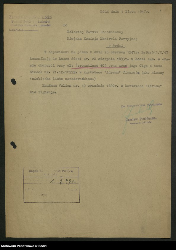 Obraz 5 z jednostki "Korespondencja Miejskiej Komisji Kontroli Partyjnej t. II"