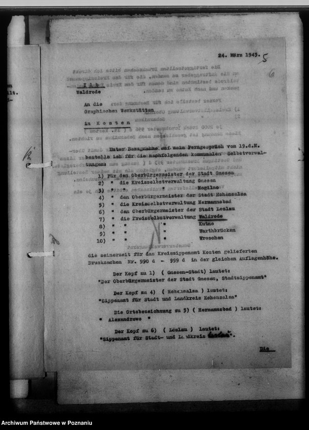 Obraz 10 z jednostki "[Korespondencja w sprawach organizacyjnych, sprawozdanie z działalności], Kreissippenamt Waldrode [Gostynin, województwo warszawskie]"