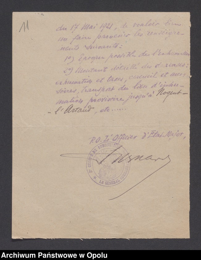 Obraz 13 z jednostki "Service de Sante-Evacuations Hopitaux-Hygiene des Troupes-Prostitution /Korsepondencja z zakresu służby zdrowia, ewakuacja, szpitale, higiena, prostytucja/ 14.06.1921 - 5.07.1922"