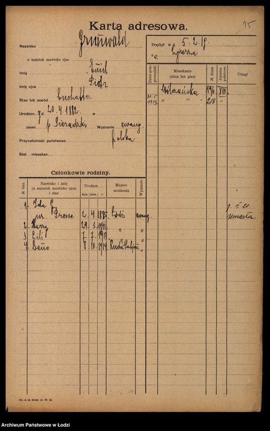 Obraz 17 z jednostki "[Spis ludności Łodzi] Grünwald - Grużewski"