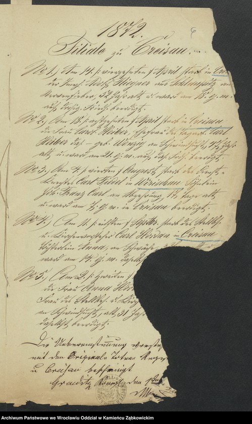 image.from.unit.number "Amtsgericht Schweidnitz Duplicate der Kirchenbücher der katholische Pfarr Kirche zu Gräditz"