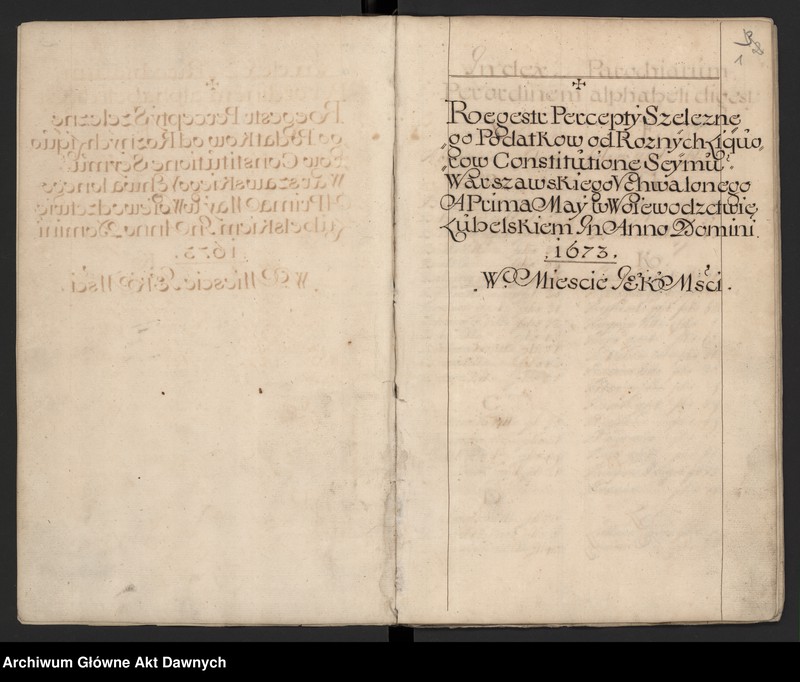 image.from.unit.number "Regestr percepty szelążnego, podatków od różnych likworów constitutione sejmu warszawskiego uchwalonego a prima Mai w woj. lubelskim."