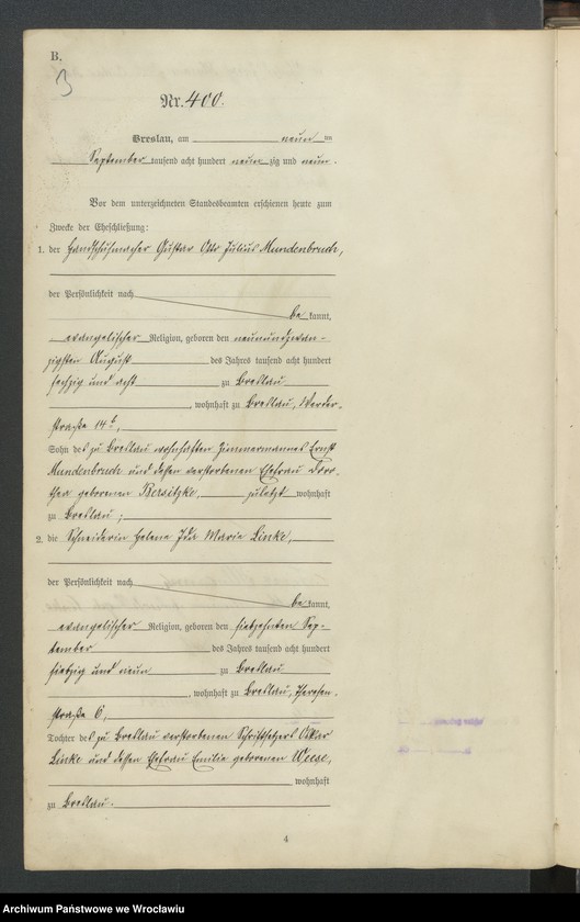 image.from.unit.number "Heiraths-Haupt-Register Breslau IV 1899 Band 3"