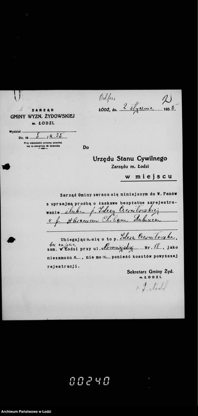 Obraz 6 z jednostki "Akta dotyczące spraw Urzędu Stanu Cywilnego"