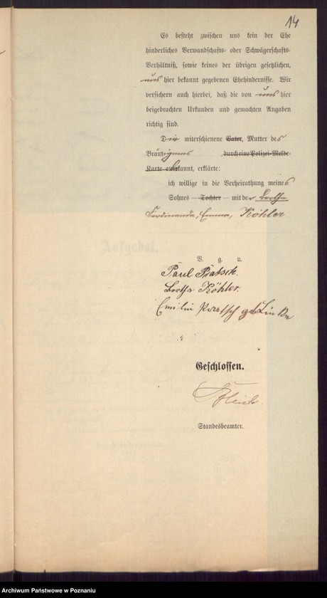 Obraz 16 z jednostki "Die von den Verlobten beigebrachten Urkunden zur Eheschliessung pro 1897"