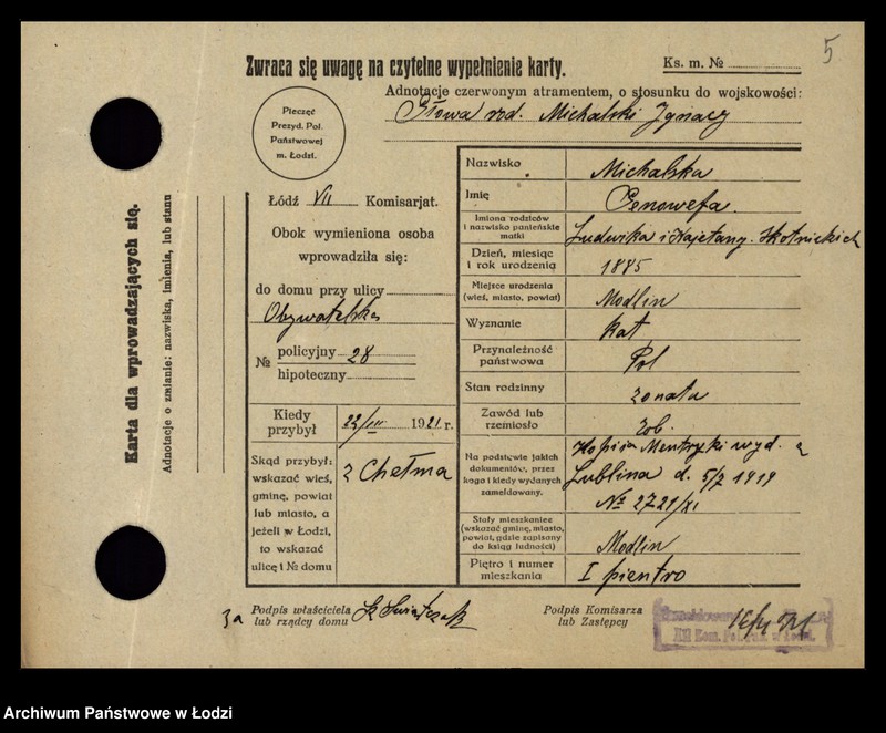 Obraz 7 z jednostki "[Spis ludności Łodzi] Michalski - Michałowicz"