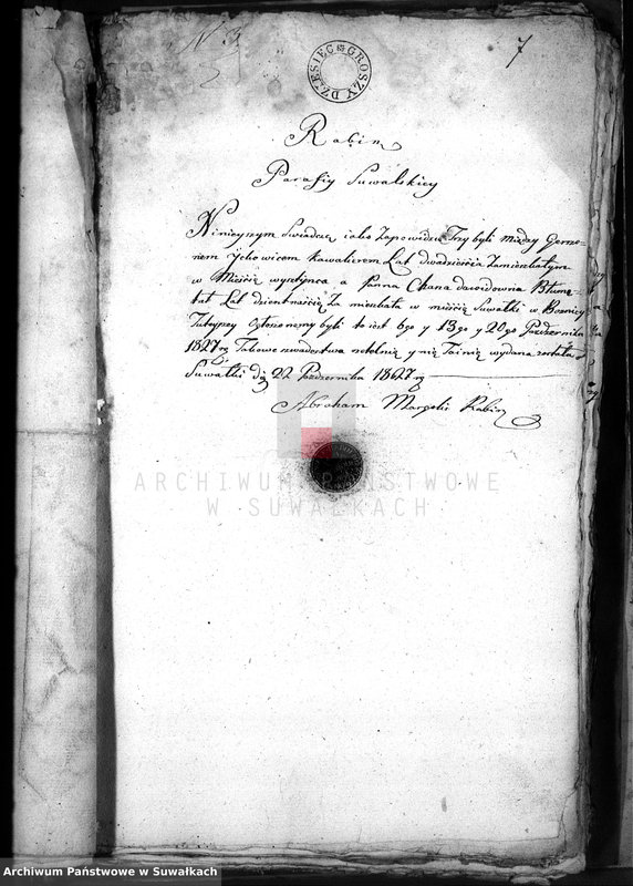 image.from.unit.number "Dowody do Akt Zaszluiomych Wyznania Mojżeszowego Parafii Suwalskiej za rok 1827"