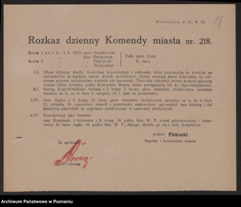 Obraz 20 z jednostki "/Rozkazy Komendy Miasta Poznania/, nr 201-339."