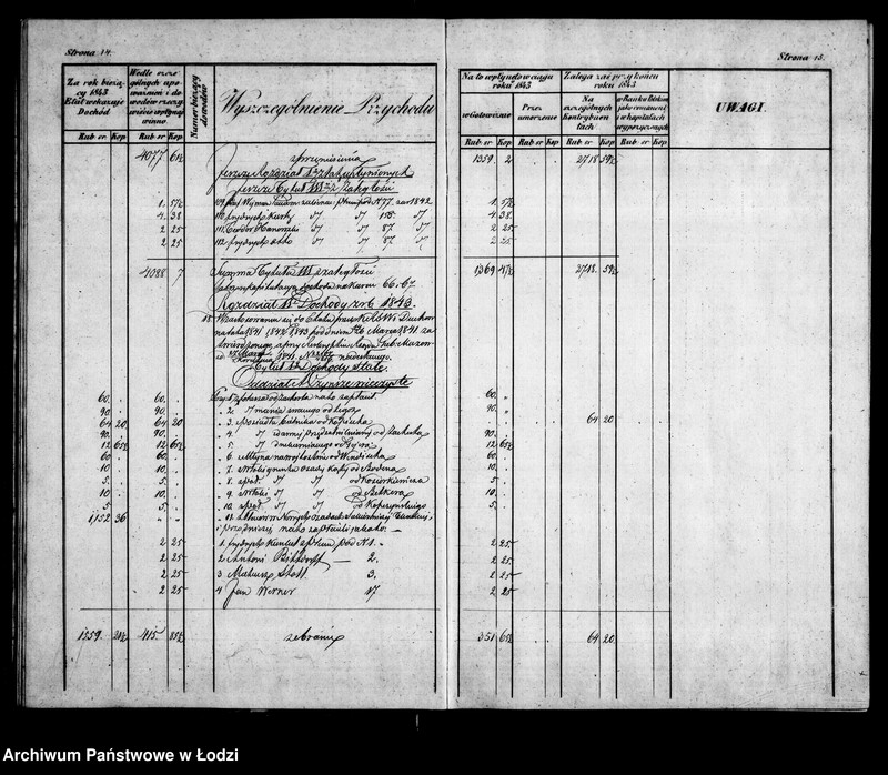 Obraz 16 z jednostki "Rachunek kasy ekonomicznej m. Łodzi za rok 1843"
