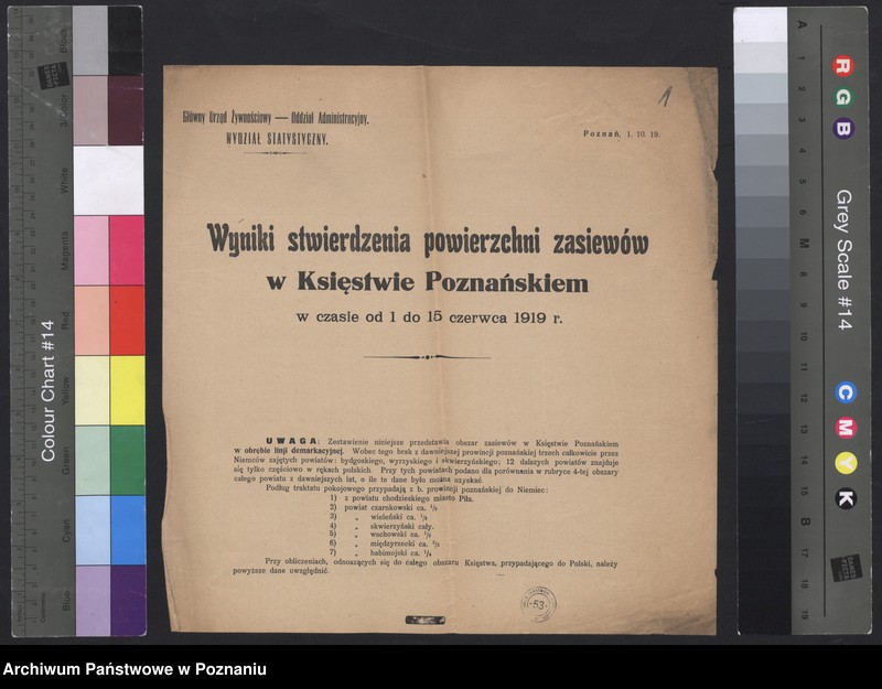 Obraz 3 z jednostki "[Wyniki stwierdzenia powierzchni zasiewów w Księstwie Pomorskim w czerwcu 1919 roku, wyniki oszacowania plonów roślin okopowych w 1919 roku i wyniki spisu żywego inwentarza 15 XII 1919 roku]"
