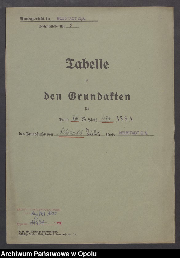 Obraz 4 z jednostki "Grund Akten das Grundbuchblatt (Altstadt 54) Zülz 1351 Besitzer: Adolf und Emilia Mehlich"