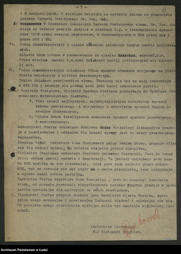 Obraz 19 z jednostki "Ankiety sprawozdawcze instruktora Komitetu Powiatowego Łódź [z załącznikami]"