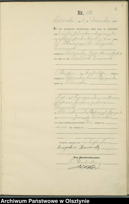 image.from.unit.number "Sterbe-Haupt-Register Tom II, Nr 426-454"