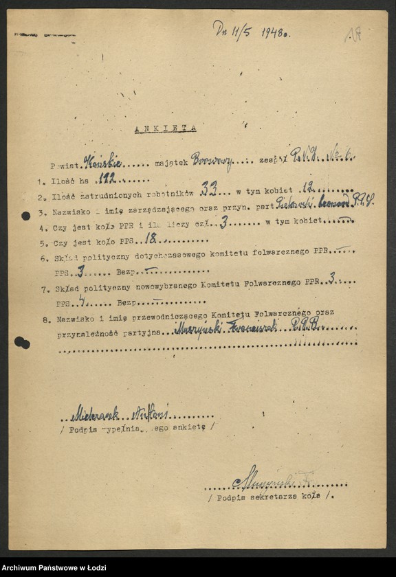 Obraz 19 z jednostki "Ankiety kół partyjnych w majątkach"