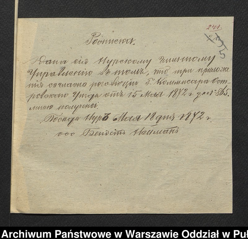 image.from.unit.number "O urządzaniu chłopów byłej rządowej wsi Kossaki, gm. Nur wchodzącej w skład prywatnej własności Obryte należące do Faddeju Siechieniu"