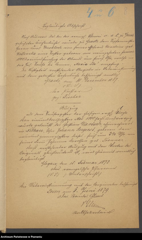 Obraz 10 z jednostki "Die von den Verlobten beigebrachten Urkunden zur Eheschliessung pro 1875"