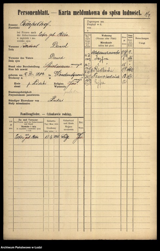 Obraz 16 z jednostki "[Spis ludności Łodzi] Tempelhof - Tenenbaum"