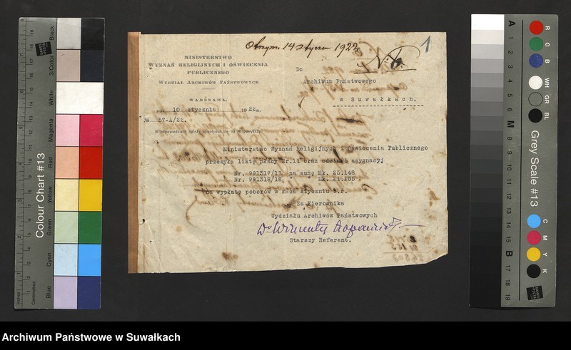 image.from.unit.number "[Korespondencja z Wydziałem Archiwów w Warszawie w sprawie list płac dla archiwisty i woźnego Archiwum Państwowego w Suwałkach]"
